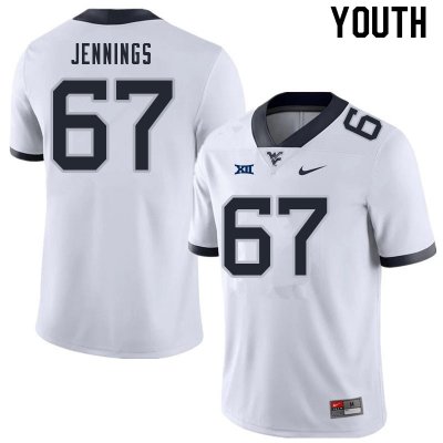 Youth West Virginia Mountaineers NCAA #67 Chez Jennings White Authentic Nike Stitched College Football Jersey RO15D13UG